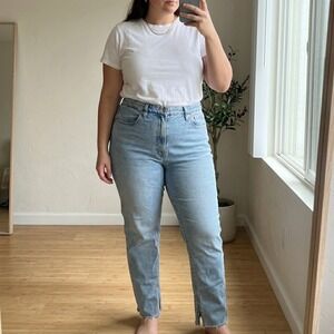 Good American Womens Jeans 15 Blue High Rise Raw Hem Side Slit Straight Leg‎